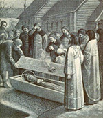 Погребение святого князя Даниила на монастырском кладбище. Литография 1903 г.